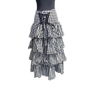 Thorn & Fable black white gingham check tiered ruffle long skirt small goth emo